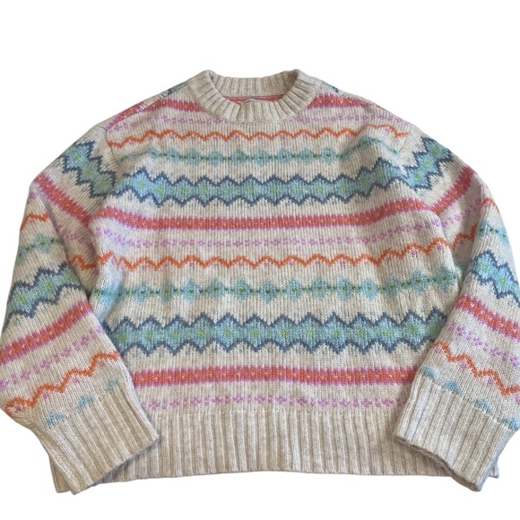 american eagle cream and multi colored fair isle nordic patterned knit sweater - Picture 1 of 7